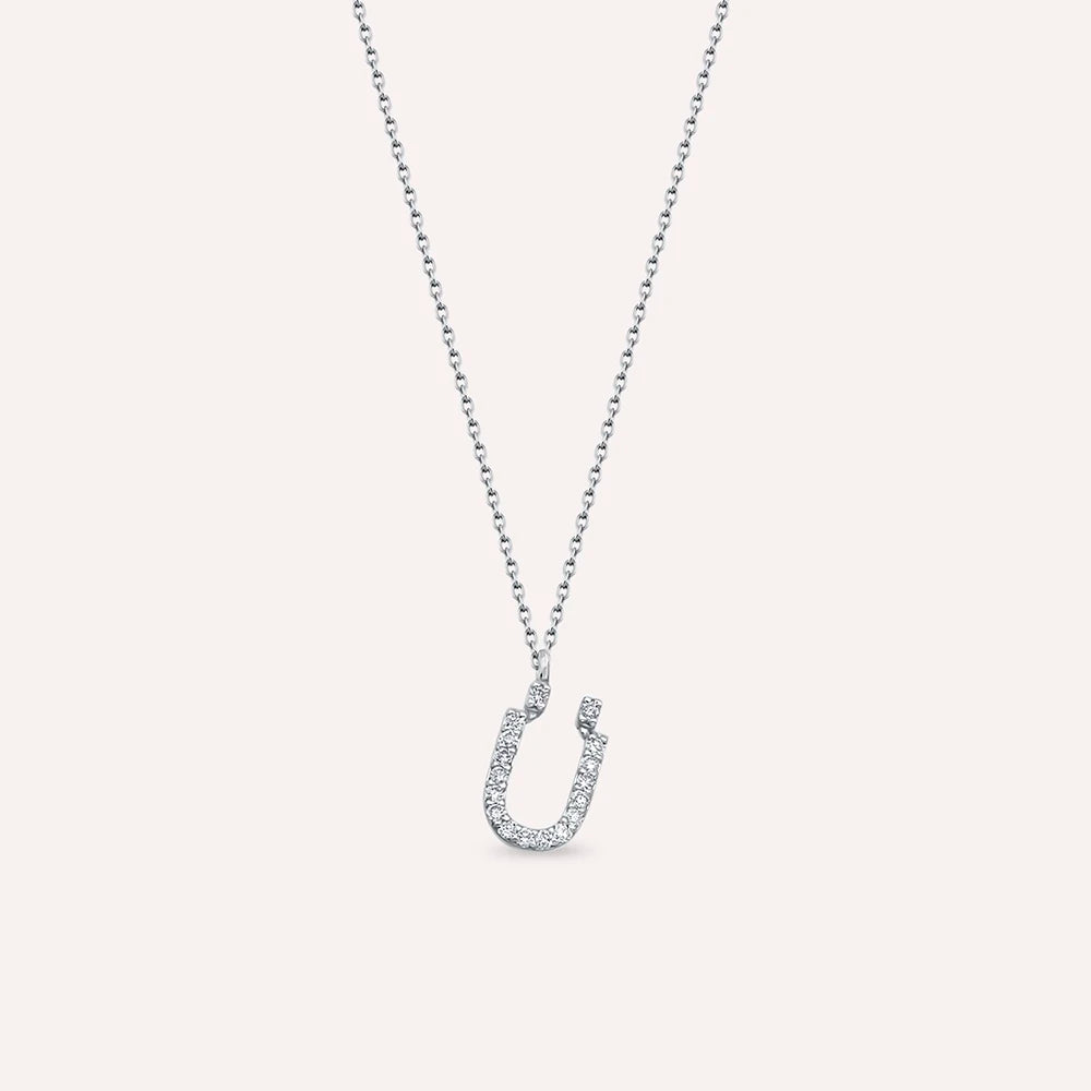 Ü Harf 0.12 CT Pırlanta Taşlı Beyaz Altın Kolye