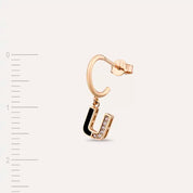 U Harf Siyah Mineli ve Pırlanta Taşlı Tek Küpe