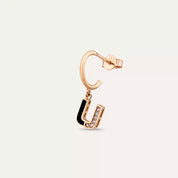 U Harf Siyah Mineli ve Pırlanta Taşlı Tek Küpe