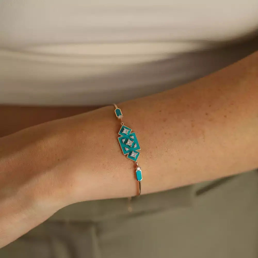 Uma Pırlanta Taşlı ve Turkuaz Mineli Bileklik