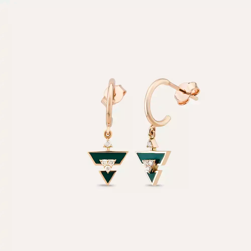 Ursa Minor Pırlanta Taşlı ve Yeşil Mineli Rose Altın Küpe