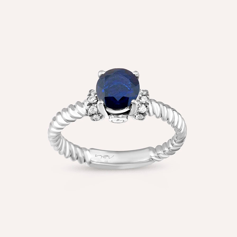 Valeria 0.99 CT Safir ve Pırlanta Taşlı Beyaz Altın Yüzük