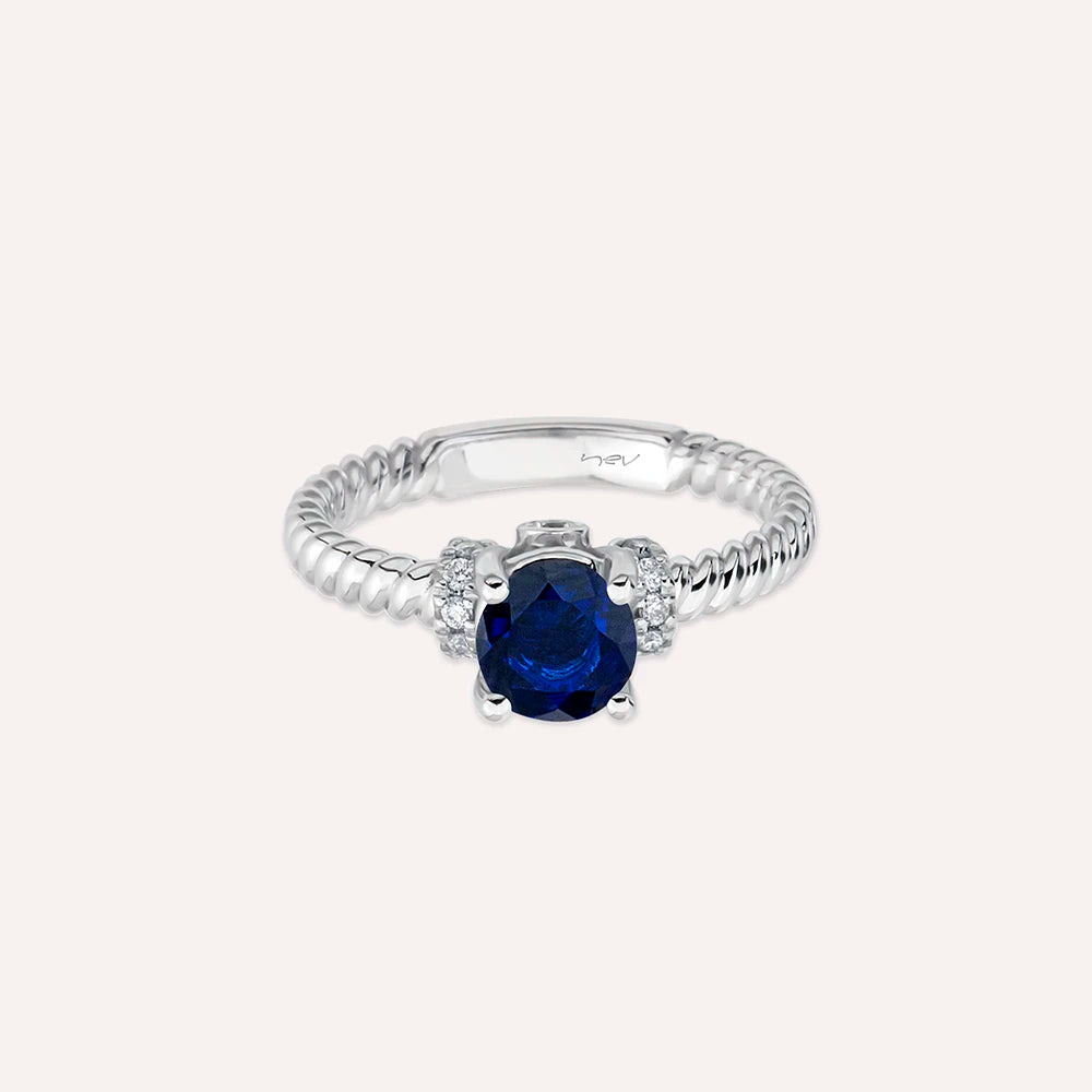 Valeria 0.99 CT Safir ve Pırlanta Taşlı Beyaz Altın Yüzük