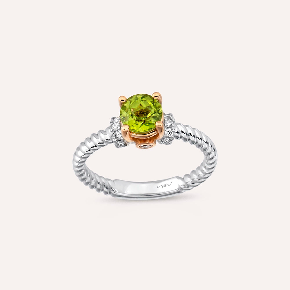 Valeria 1.22 CT Peridot ve Pırlanta Taşlı Beyaz Altın Yüzük