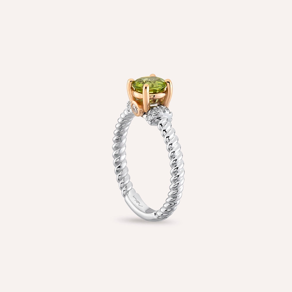 Valeria 1.22 CT Peridot ve Pırlanta Taşlı Beyaz Altın Yüzük