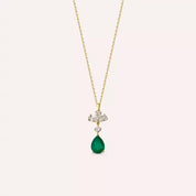 Vanya Zümrüt ve Pırlanta Taşlı Sarı Altın Kolye