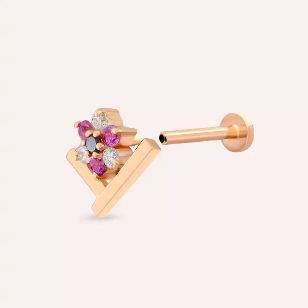 Vela Pırlanta ve Multicolor Safir Taşlı Rose Altın Piercing
