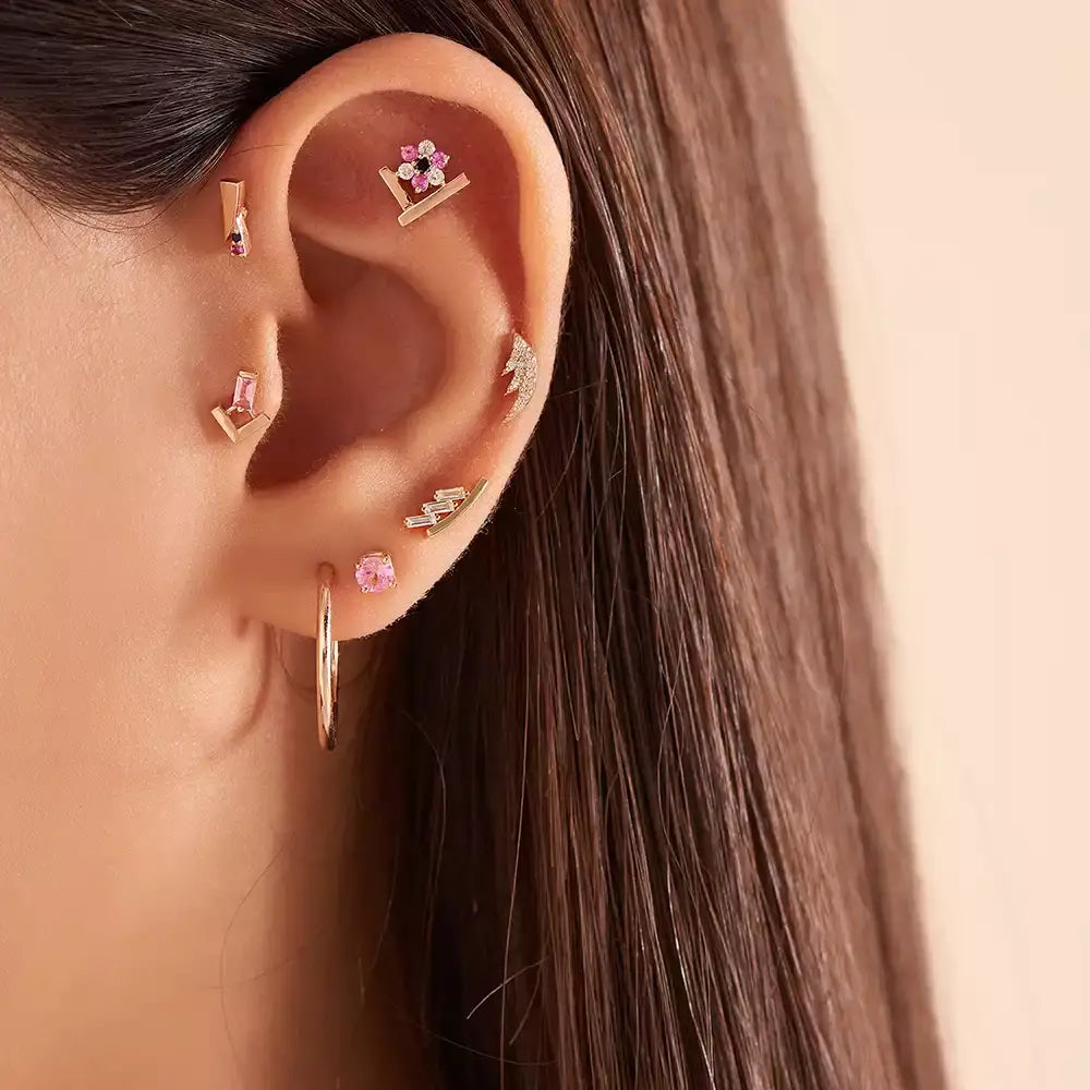 Vela Pırlanta ve Multicolor Safir Taşlı Rose Altın Piercing