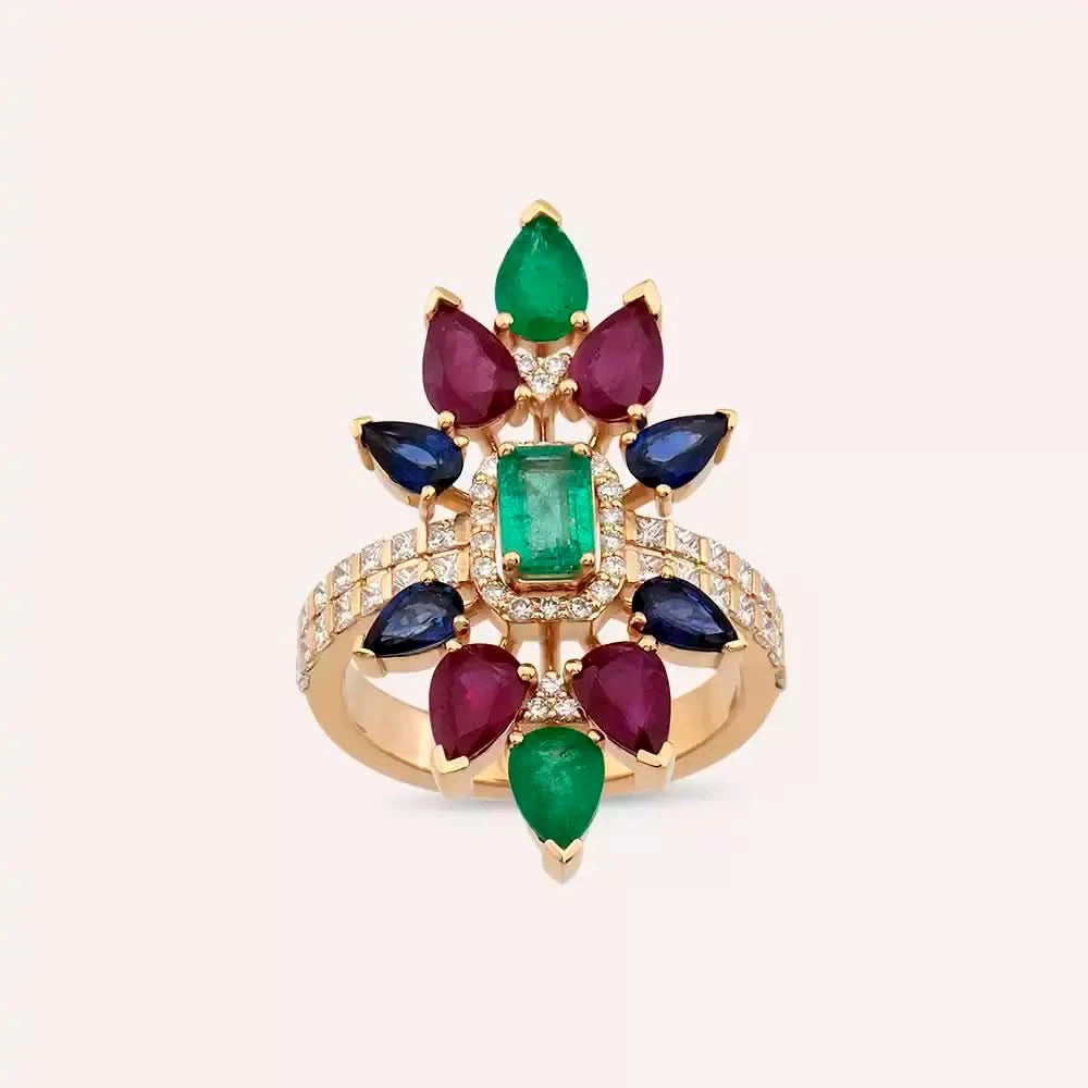 Verona 4.89 CT Pırlanta ve Değerli Taşlı Rose Altın Yüzük