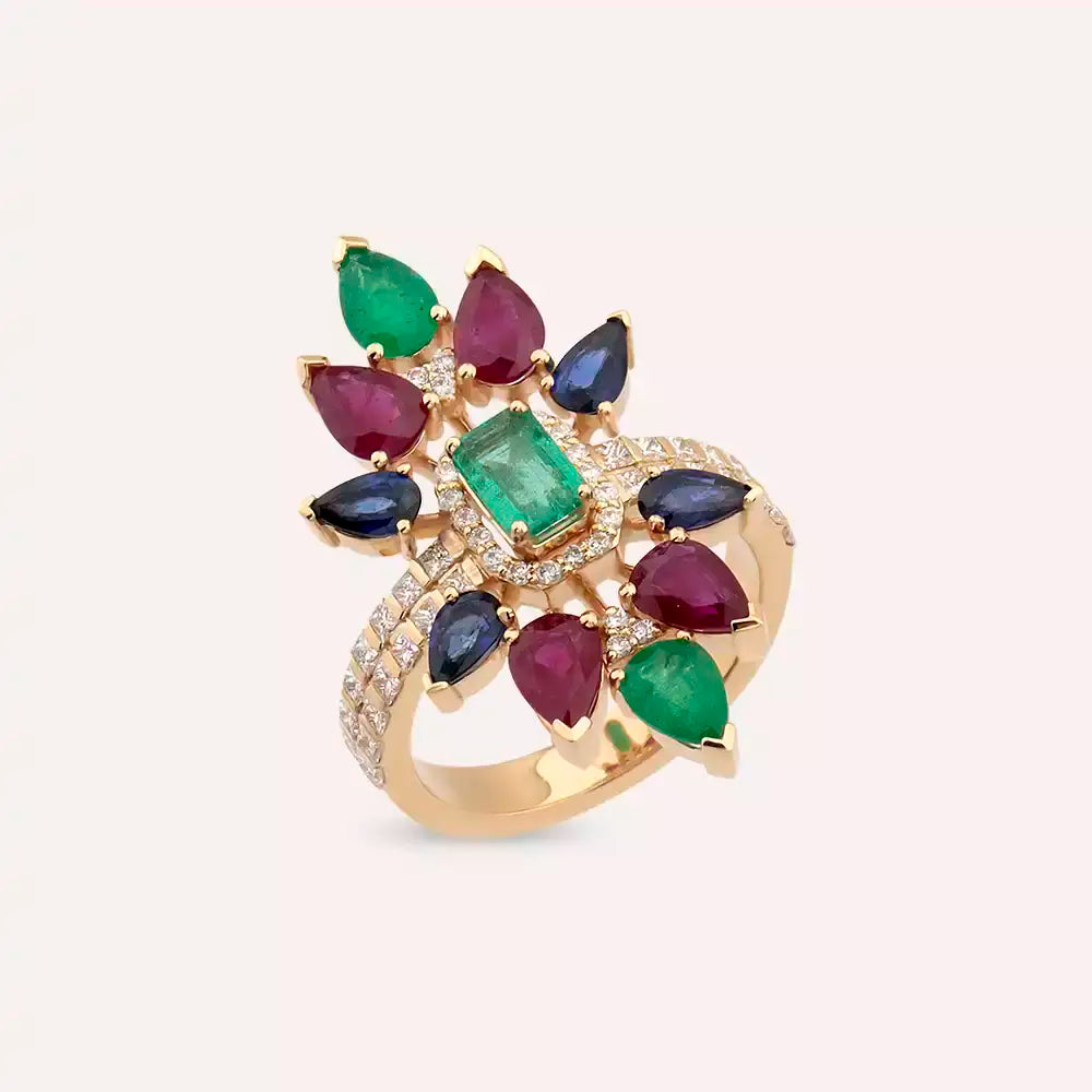 Verona 4.89 CT Pırlanta ve Değerli Taşlı Rose Altın Yüzük