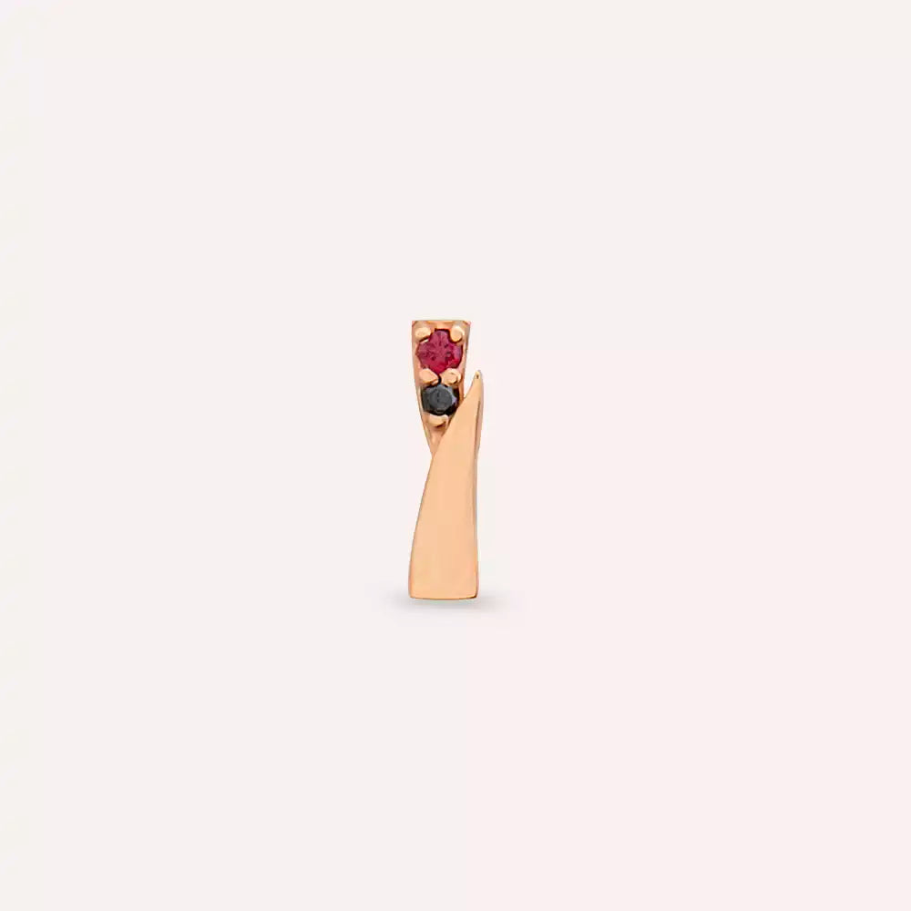 Vina Red Safir ve Siyah Pırlanta Taşlı Rose Altın Piercing