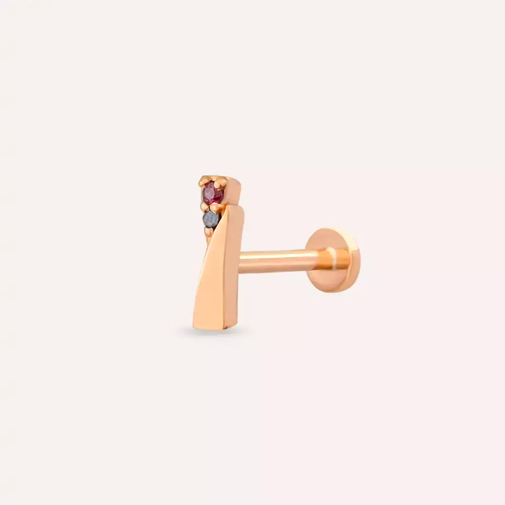 Vina Red Safir ve Siyah Pırlanta Taşlı Rose Altın Piercing