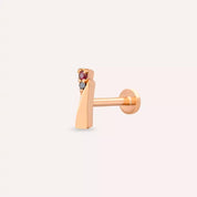 Vina Red Safir ve Siyah Pırlanta Taşlı Rose Altın Piercing