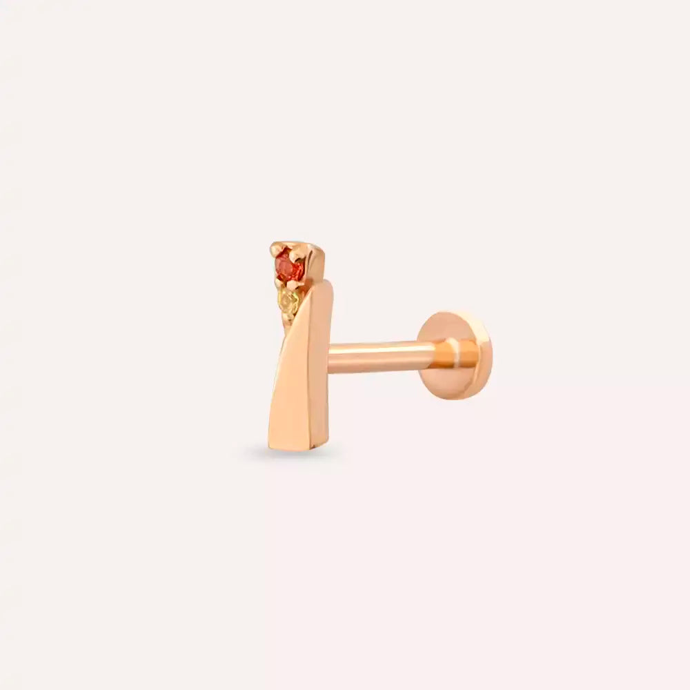 Vina Yellow ve Orange Safir Taşlı Rose Altın Piercing