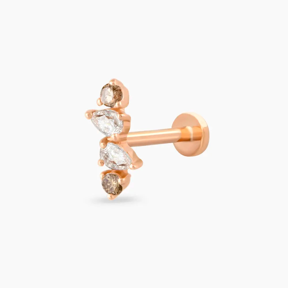 Vine Brown Pırlanta Taşlı Rose Altın Piercing