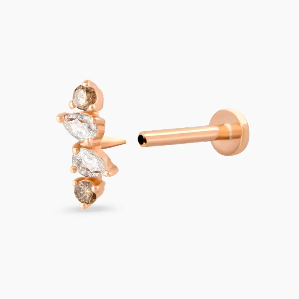 Vine Brown Pırlanta Taşlı Rose Altın Piercing