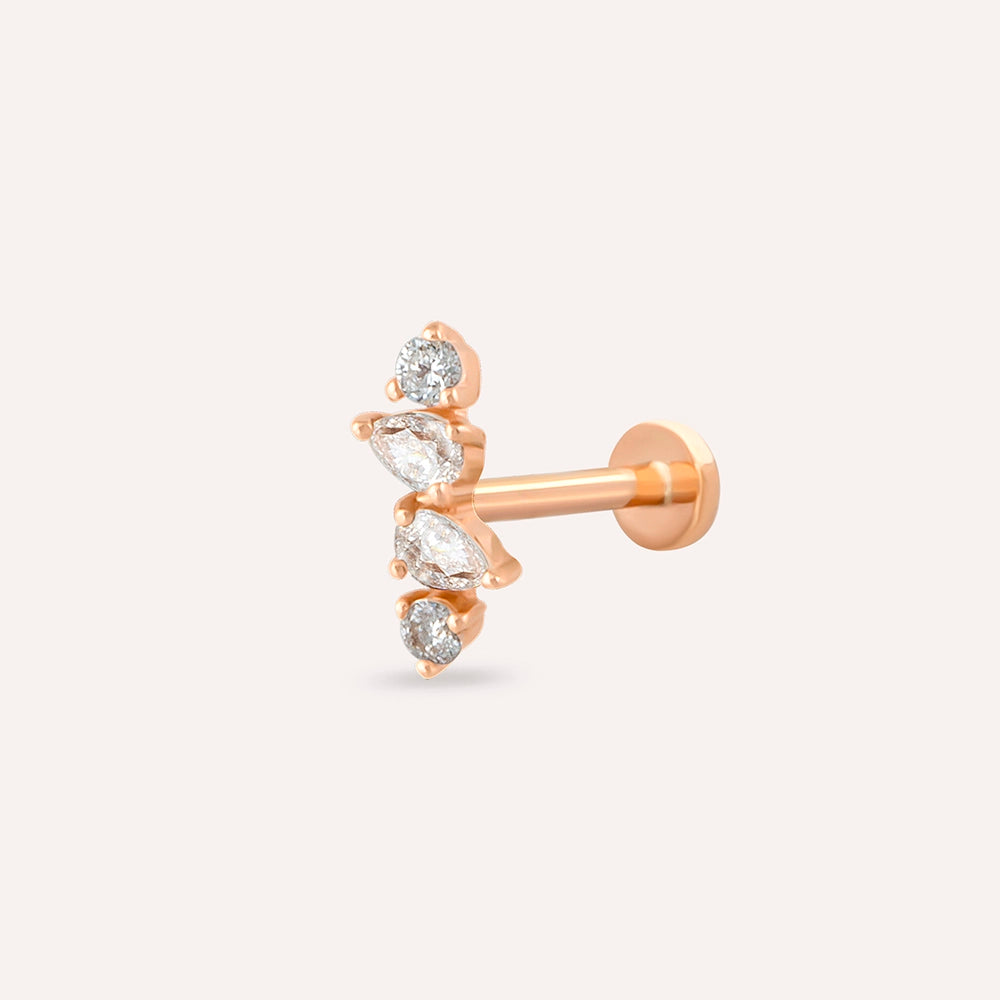 Vine Damla Kesim Pırlanta Taşlı Rose Altın Piercing