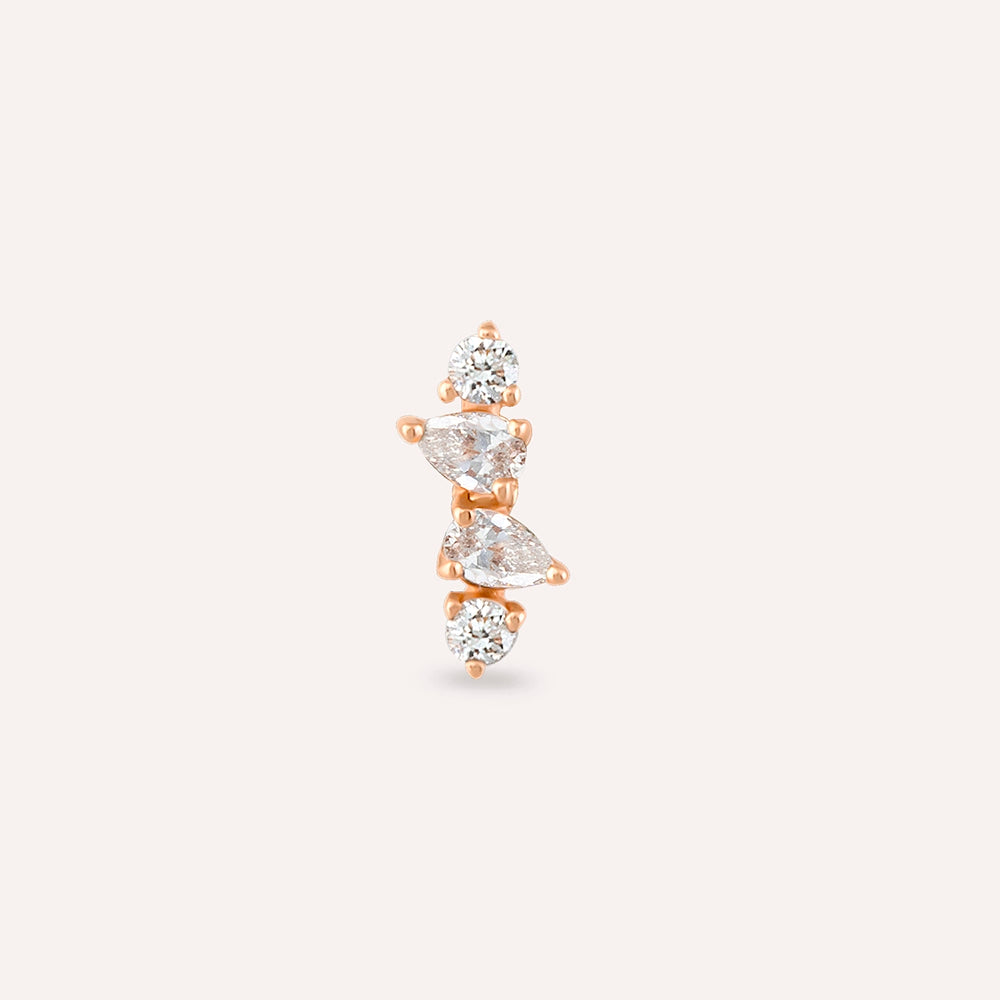 Vine Damla Kesim Pırlanta Taşlı Rose Altın Piercing
