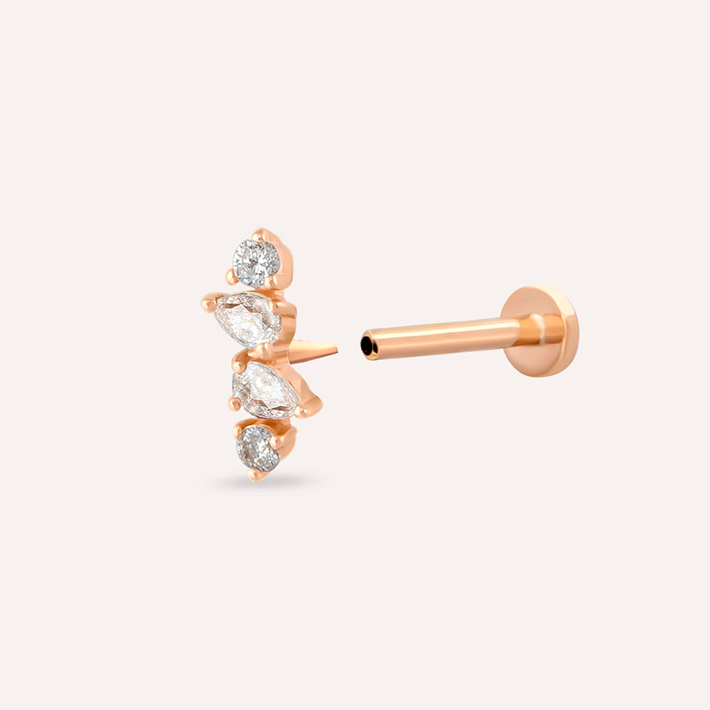 Vine Damla Kesim Pırlanta Taşlı Rose Altın Piercing