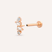 Vine Damla Kesim Pırlanta Taşlı Rose Altın Piercing
