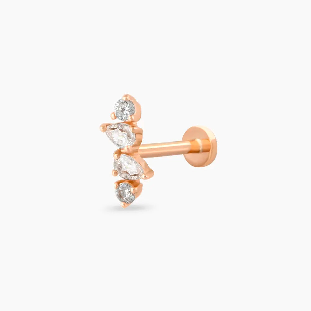 Vine Damla Kesim Pırlanta Taşlı Rose Altın Piercing