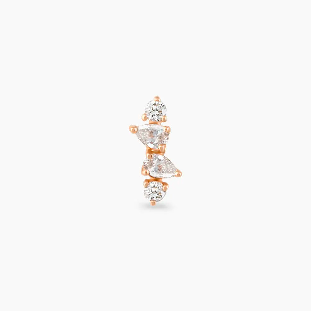 Vine Damla Kesim Pırlanta Taşlı Rose Altın Piercing