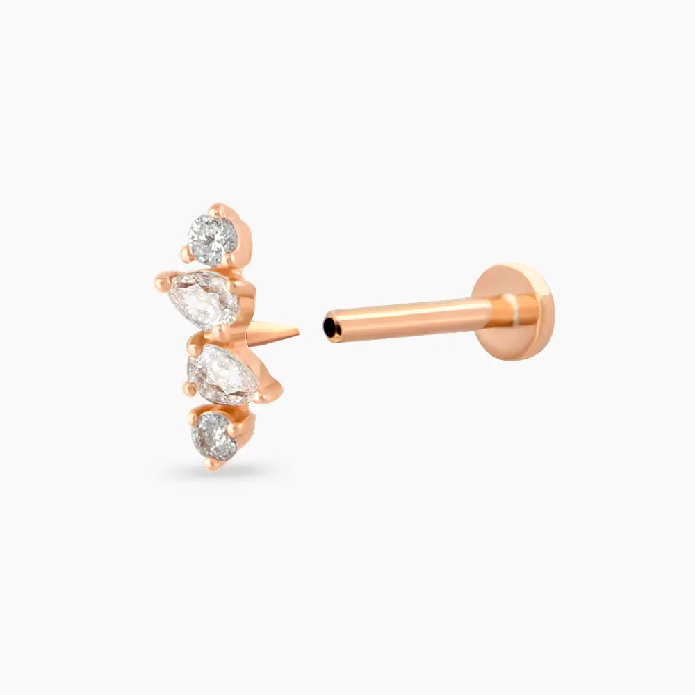 Vine Damla Kesim Pırlanta Taşlı Rose Altın Piercing