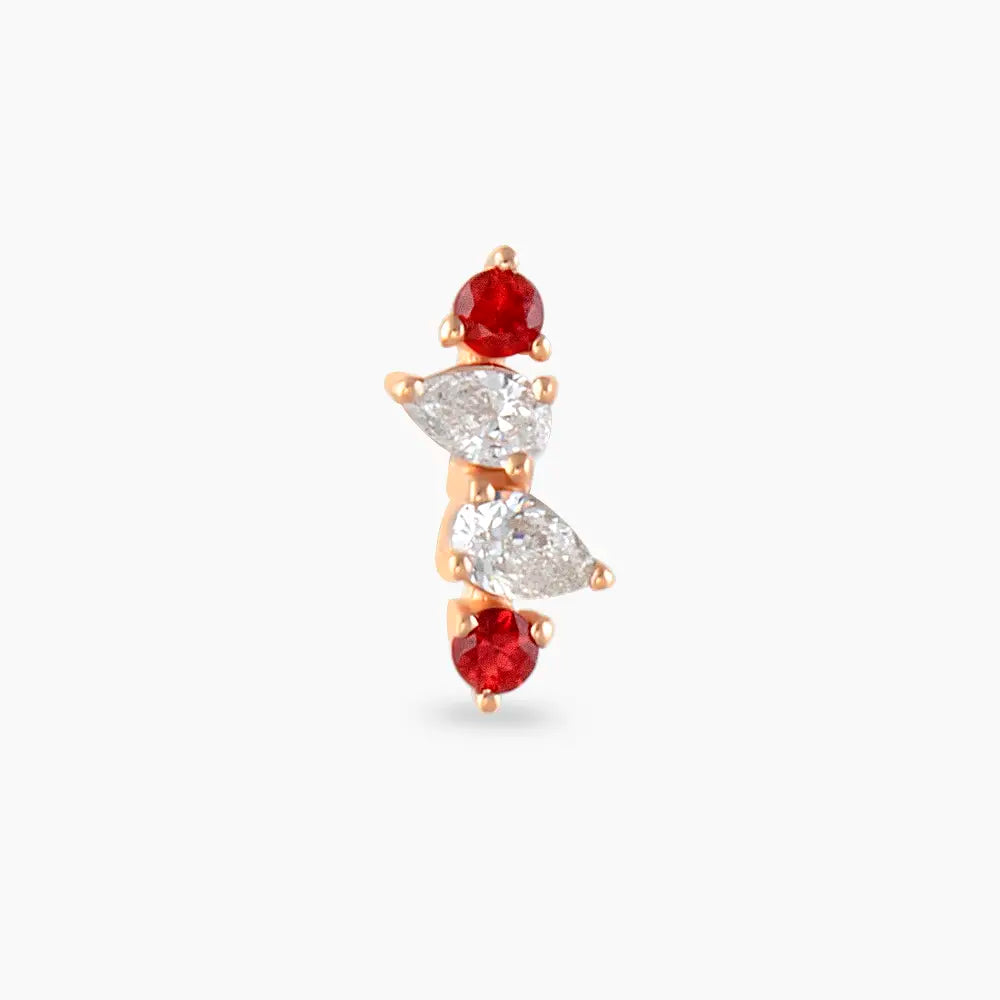 Vine Red Safir ve Pırlanta Taşlı Rose Altın Piercing