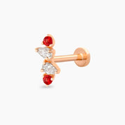 Vine Red Safir ve Pırlanta Taşlı Rose Altın Piercing
