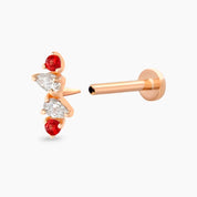 Vine Red Safir ve Pırlanta Taşlı Rose Altın Piercing