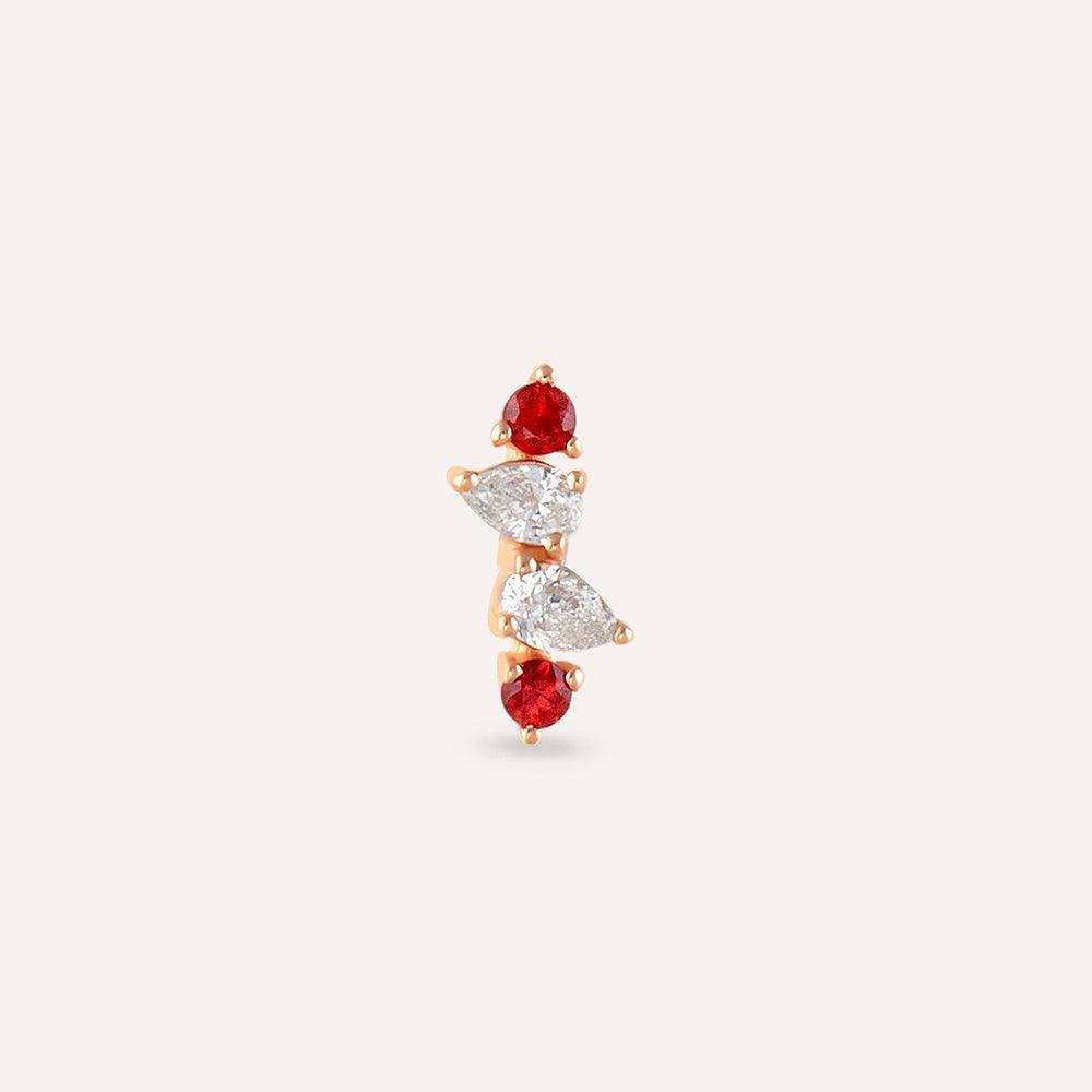 Vine Red Safir ve Pırlanta Taşlı Rose Altın Piercing - Tufanlar Kuyumculuk