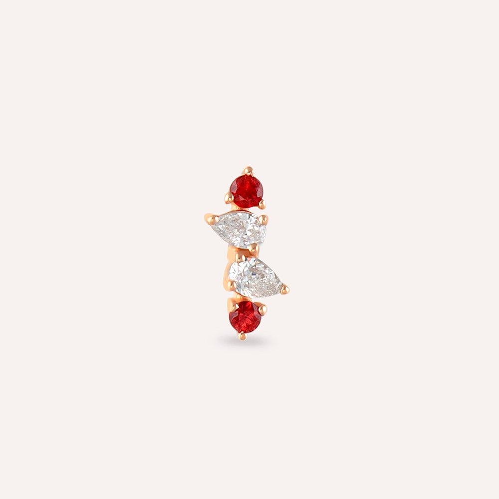 Vine Red Safir ve Pırlanta Taşlı Rose Altın Piercing