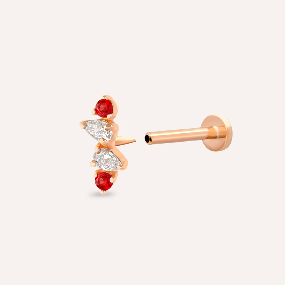 Vine Red Safir ve Pırlanta Taşlı Rose Altın Piercing