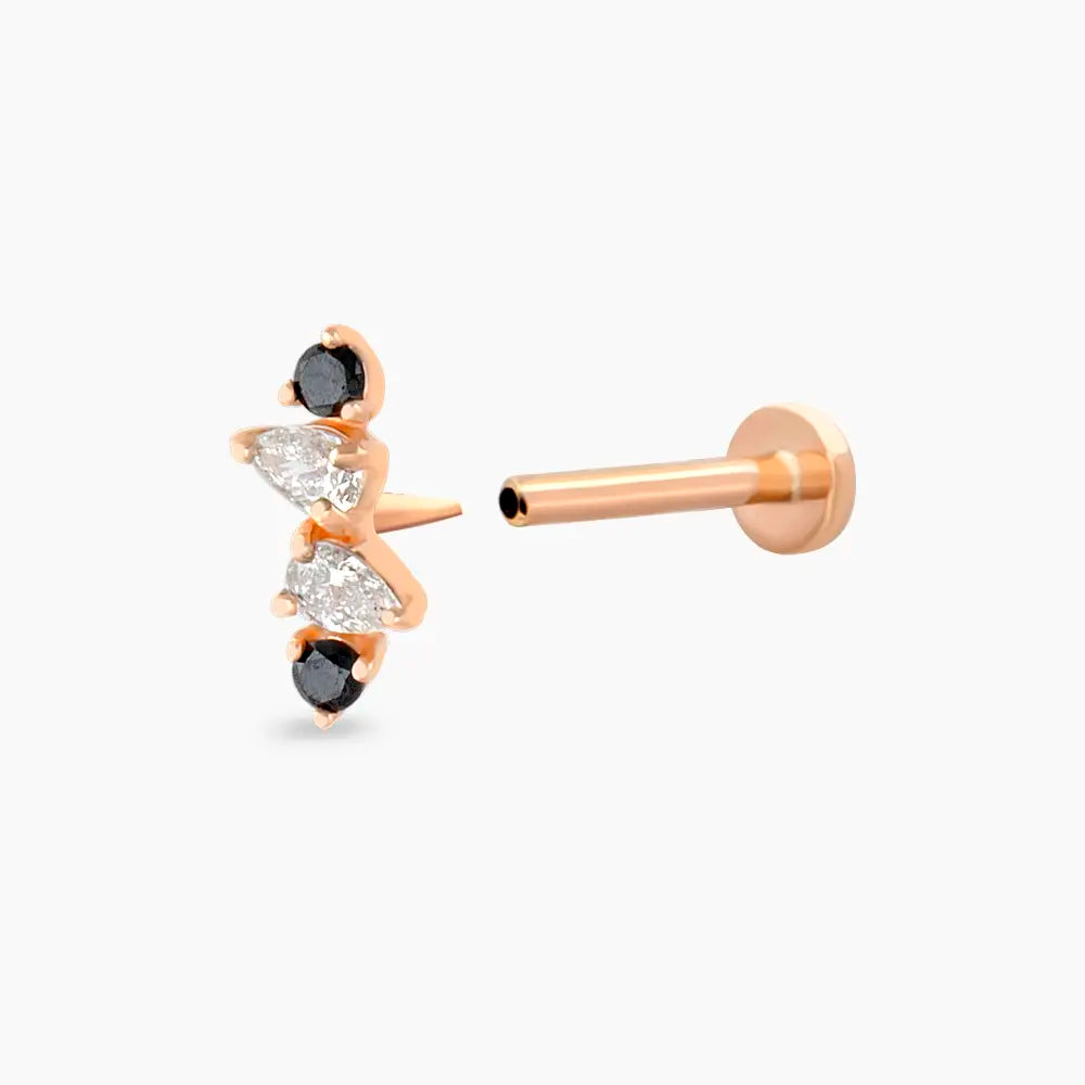 Vine Siyah Pırlanta Taşlı Rose Altın Piercing