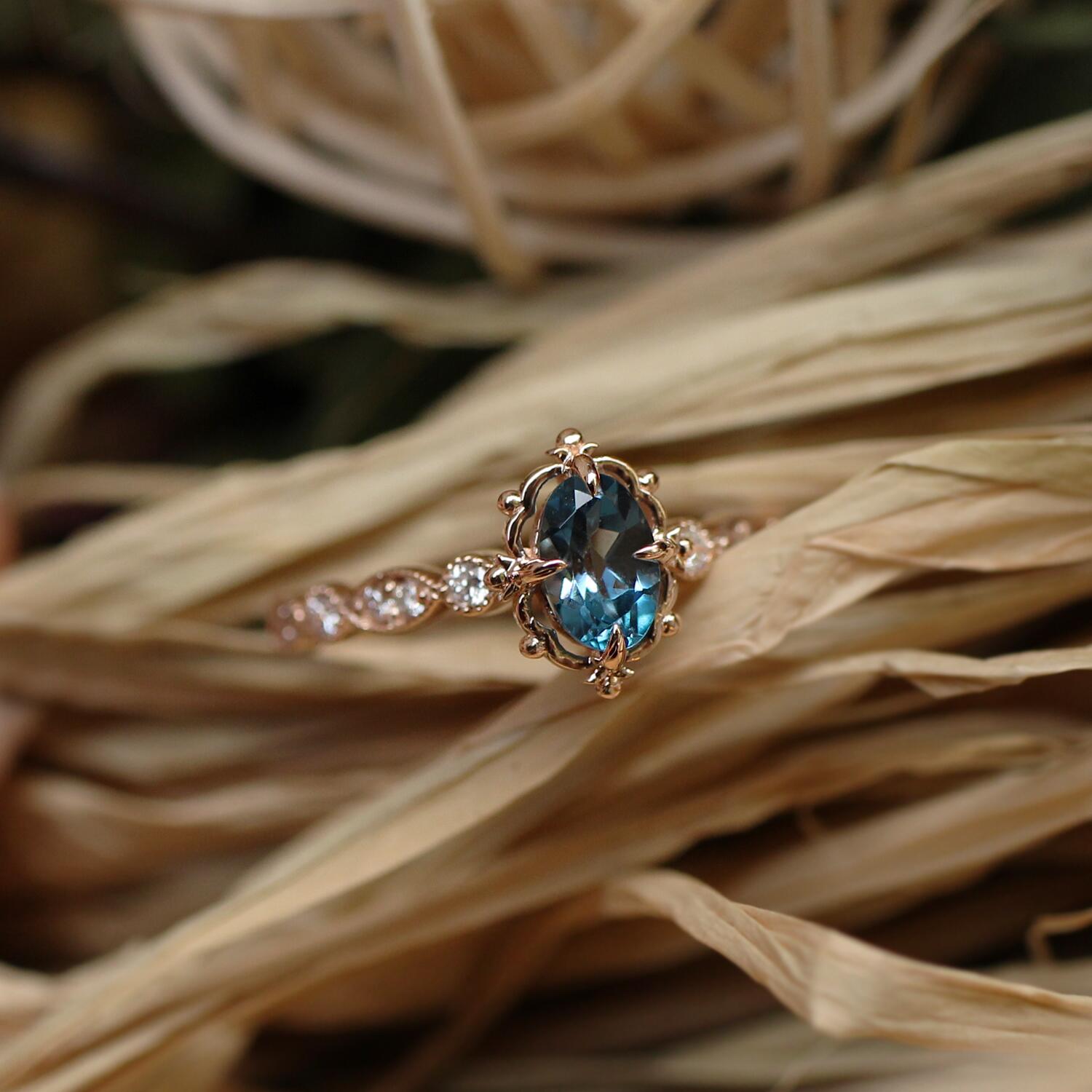 Vintage Aria London Blue & Pırlanta Yüzük