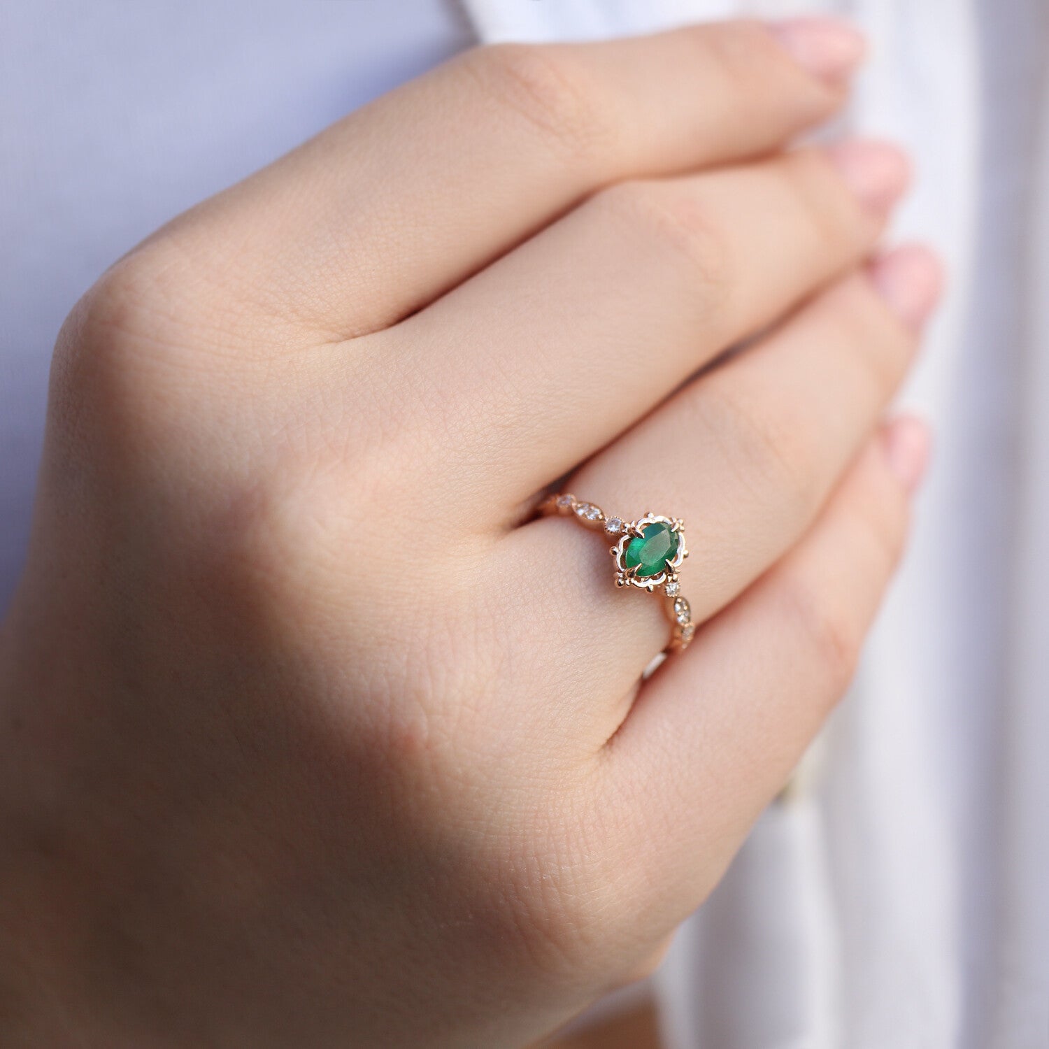 Vintage Aria Zümrüt & Pırlanta Yüzük