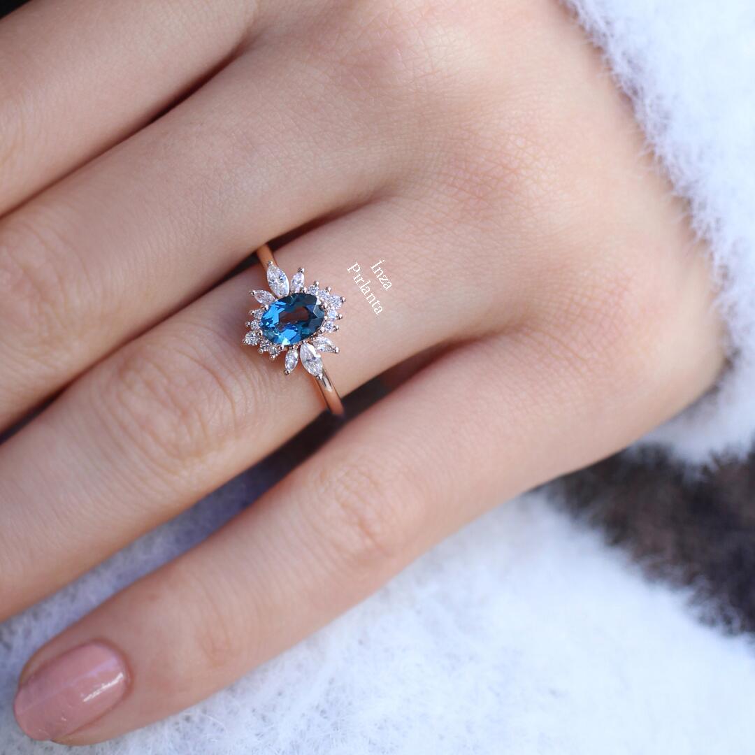 Vintage Artemis London Blue & Pırlanta Yüzük