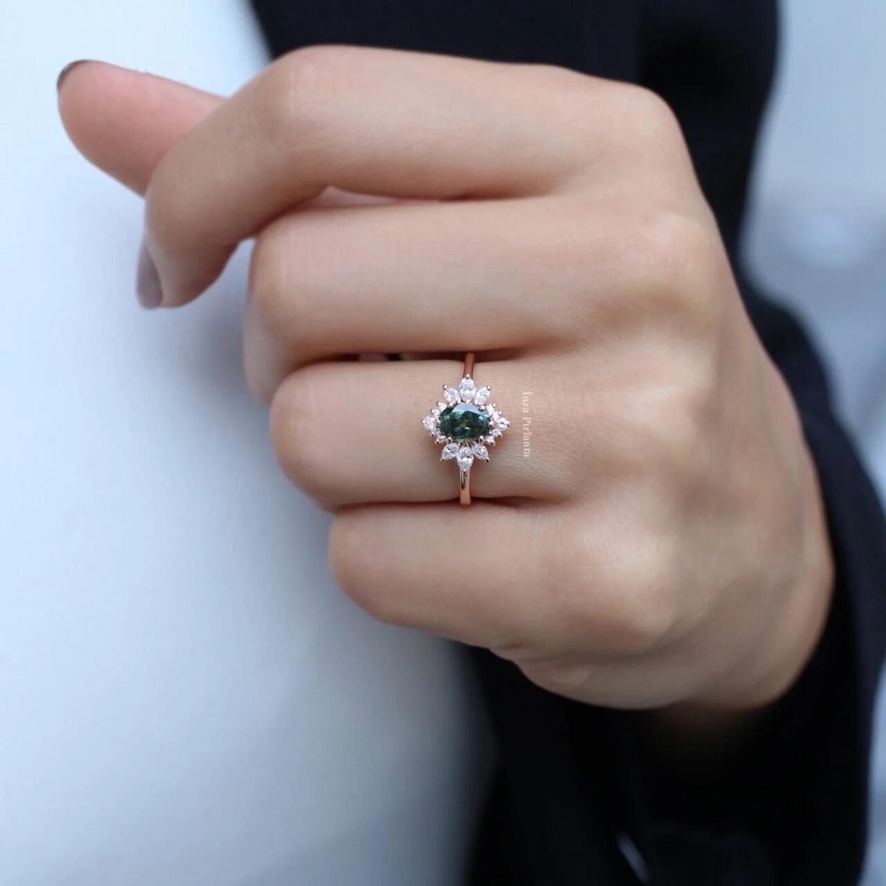 Vintage Artemis Yeşil Turmalin & Pırlanta Yüzük