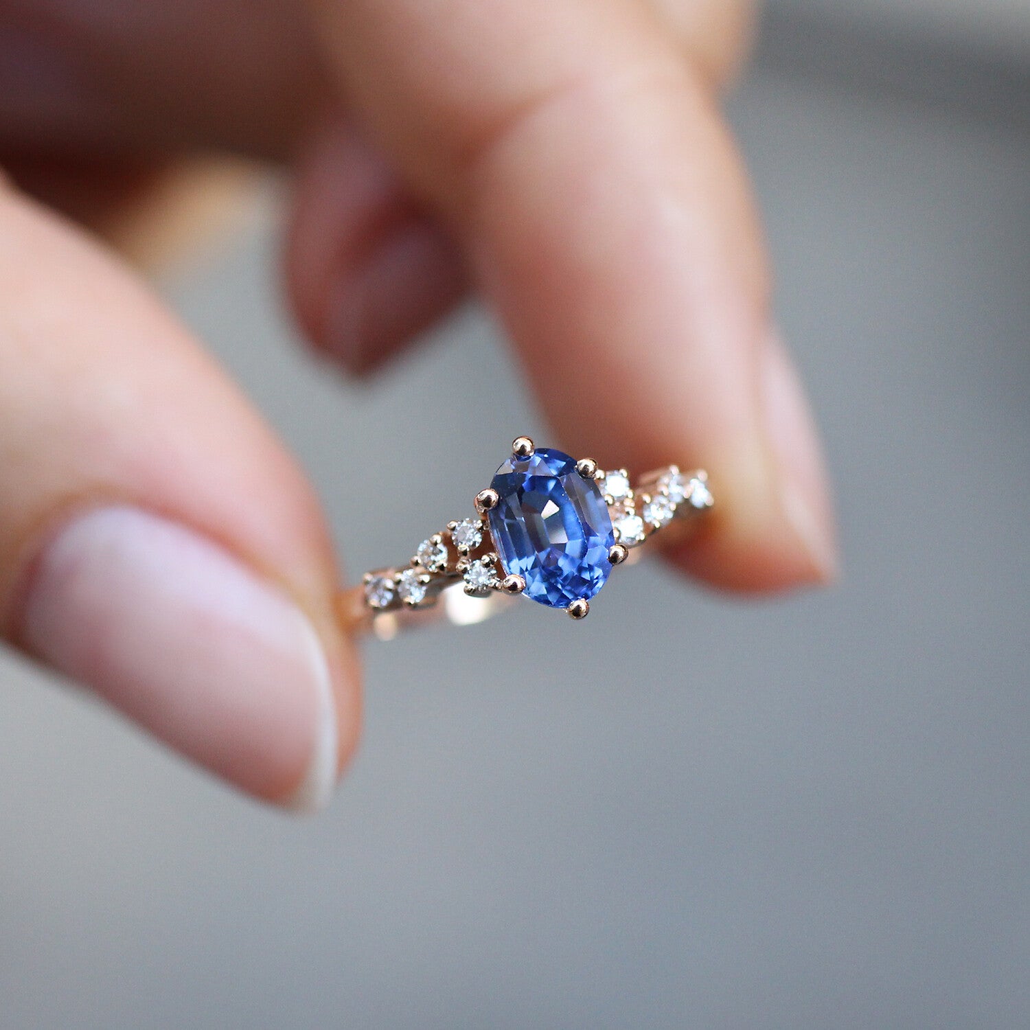 Vintage Asimetri Pırlanta & Blue Topaz Yüzük