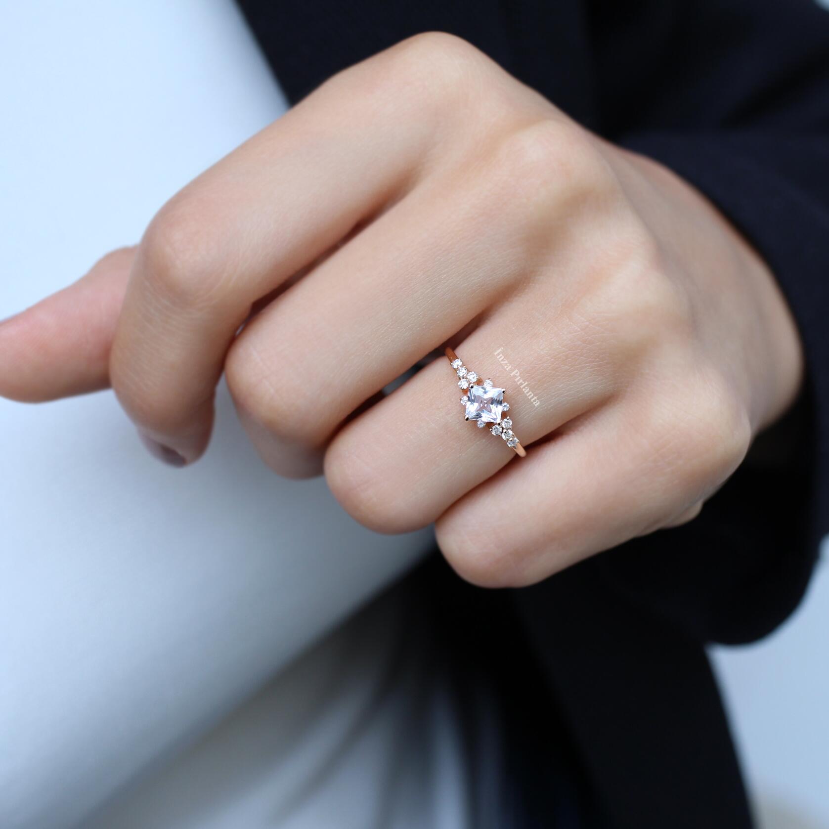 Vintage Beyaz Topaz Prenses & Pırlanta Yüzük