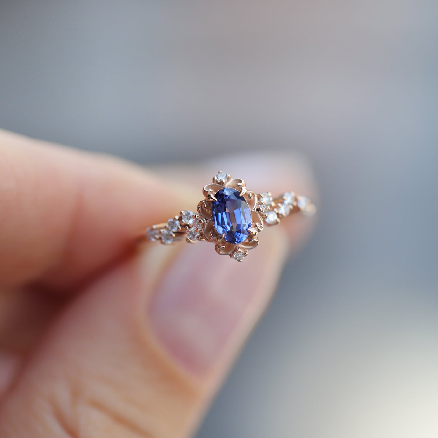 Vintage Emma Asimetri Blue Topaz & Pırlanta Yüzük