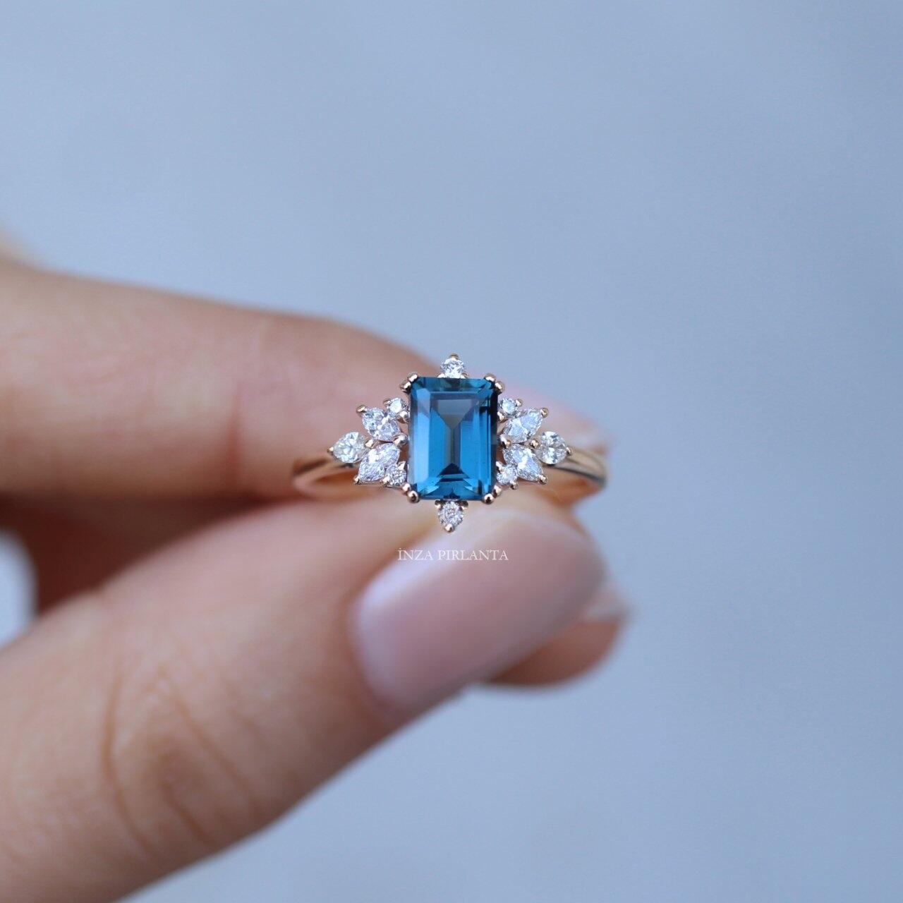 Vintage Flora London Blue & Pırlanta Yüzük