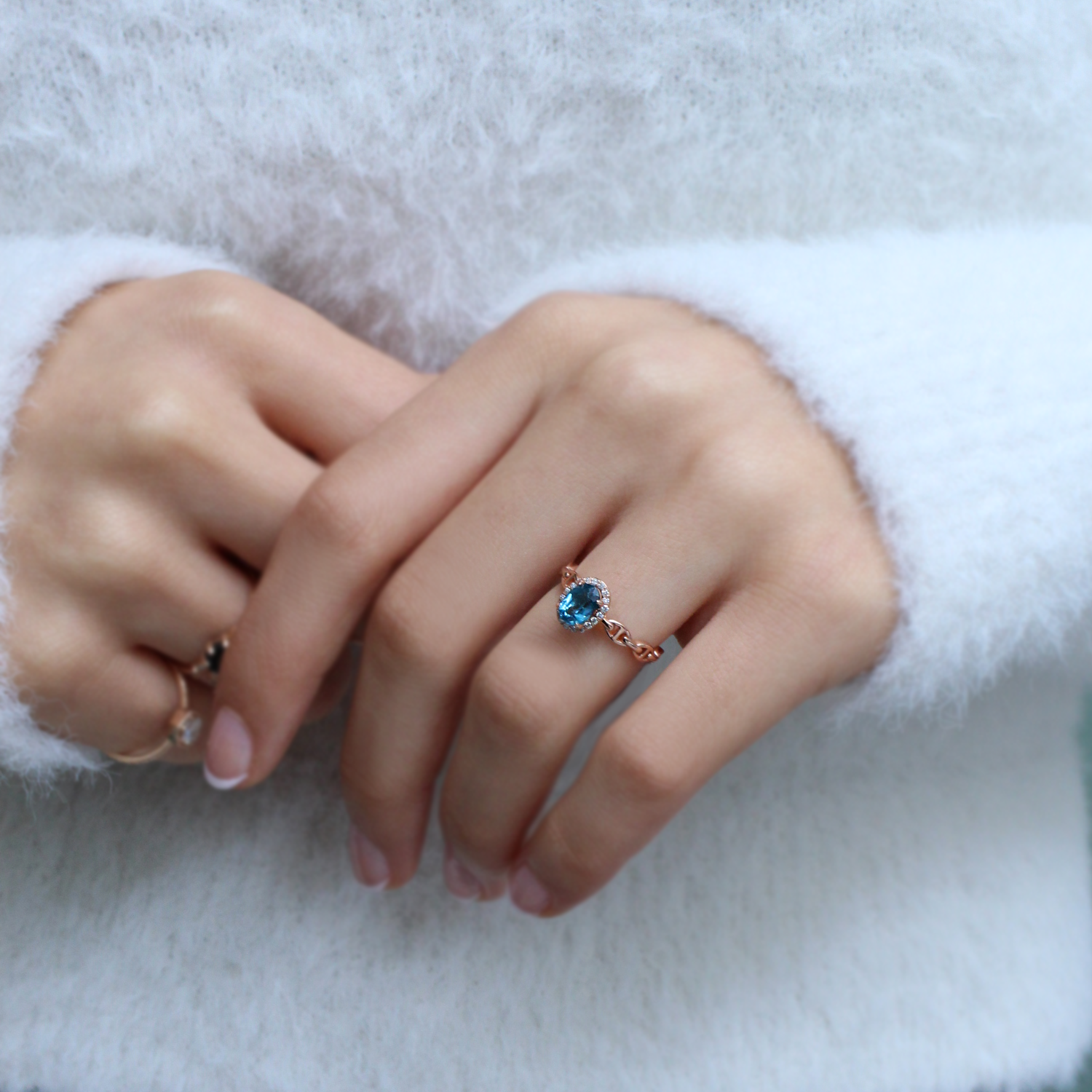 Vintage London Blue & Pırlanta Yüzük