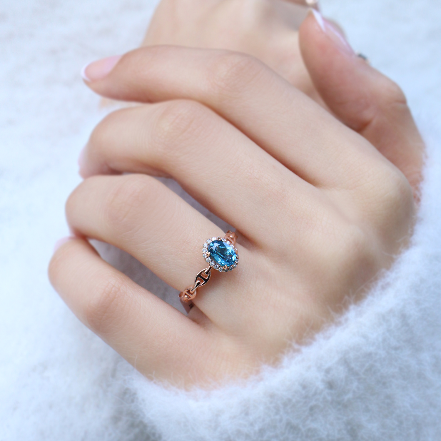 Vintage London Blue & Pırlanta Yüzük