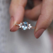 Vintage Lotus Aquamarine & Pırlanta Yüzük