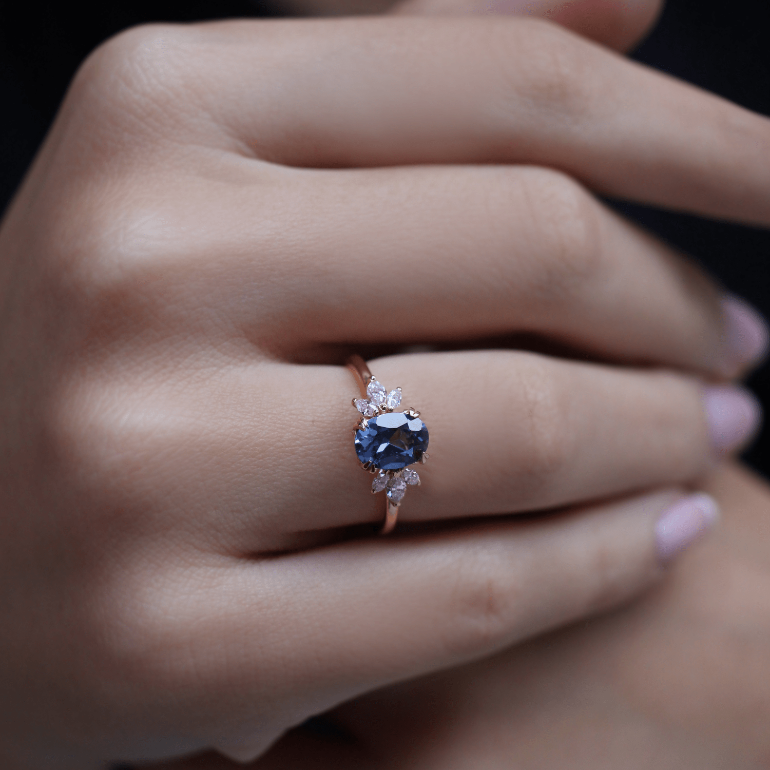 Vintage Lotus Blue Topaz & Pırlanta Yüzük