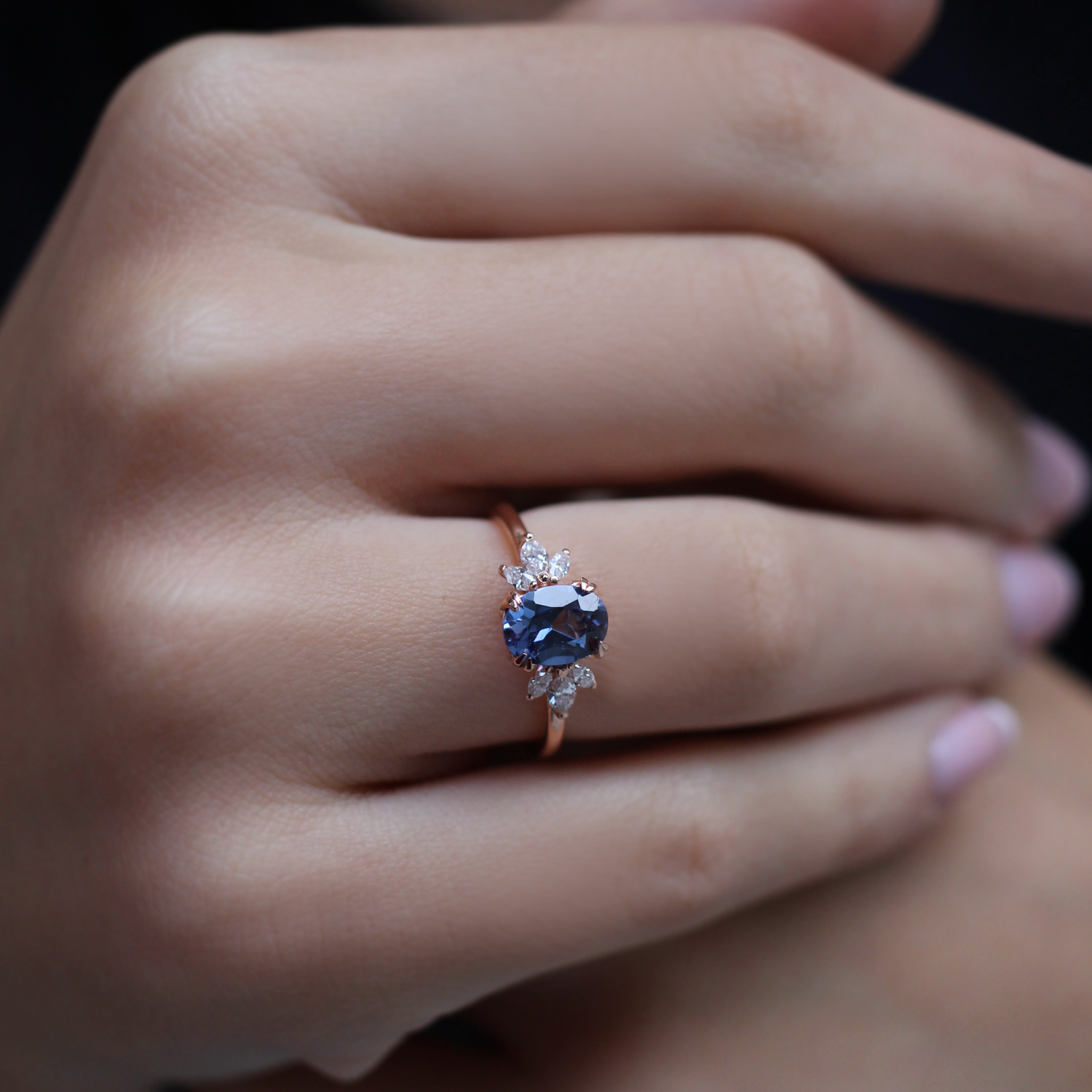 Vintage Lotus Blue Topaz & Pırlanta Yüzük