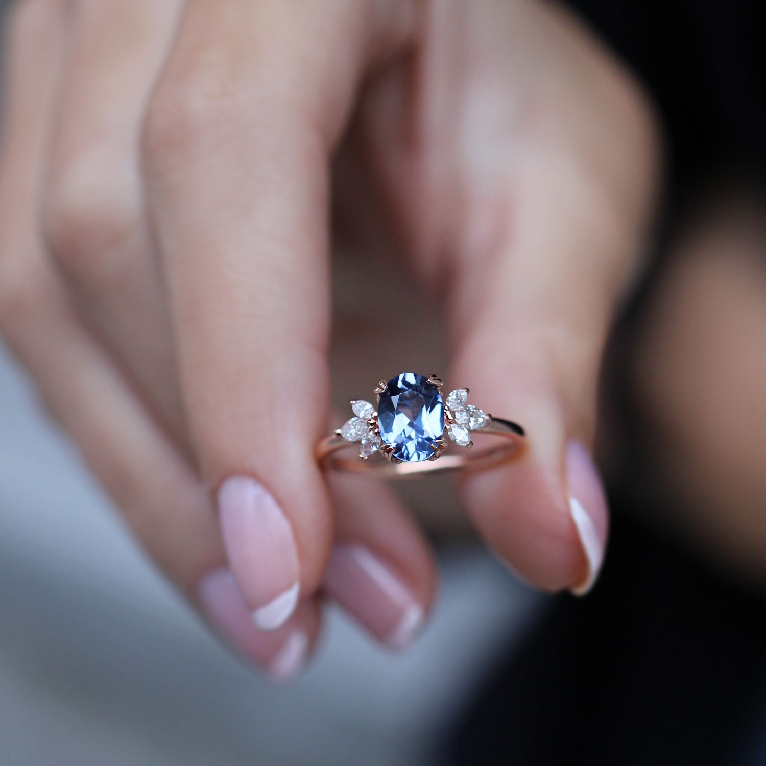 Vintage Lotus Blue Topaz & Pırlanta Yüzük