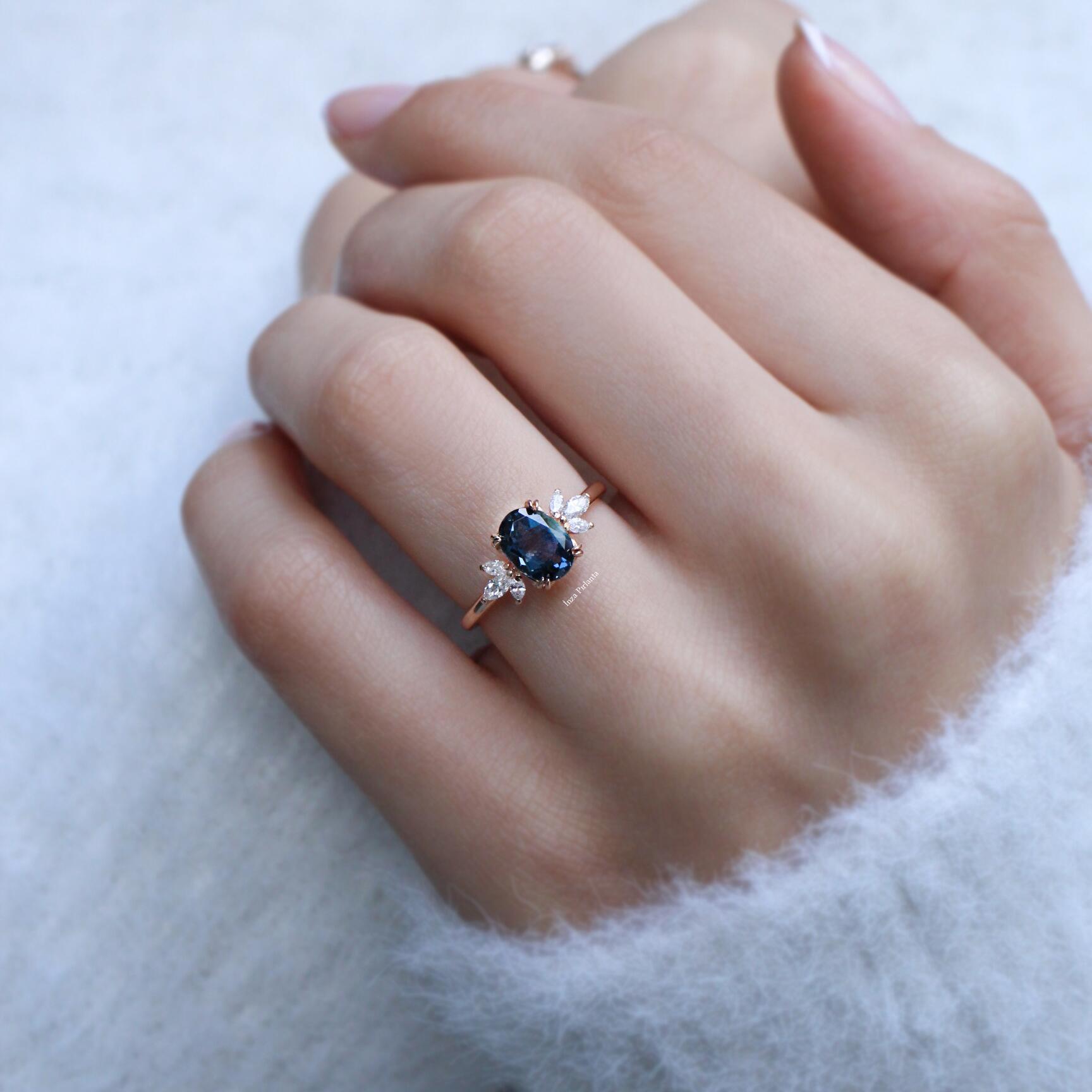 Vintage Lotus London Blue & Pırlanta Yüzük