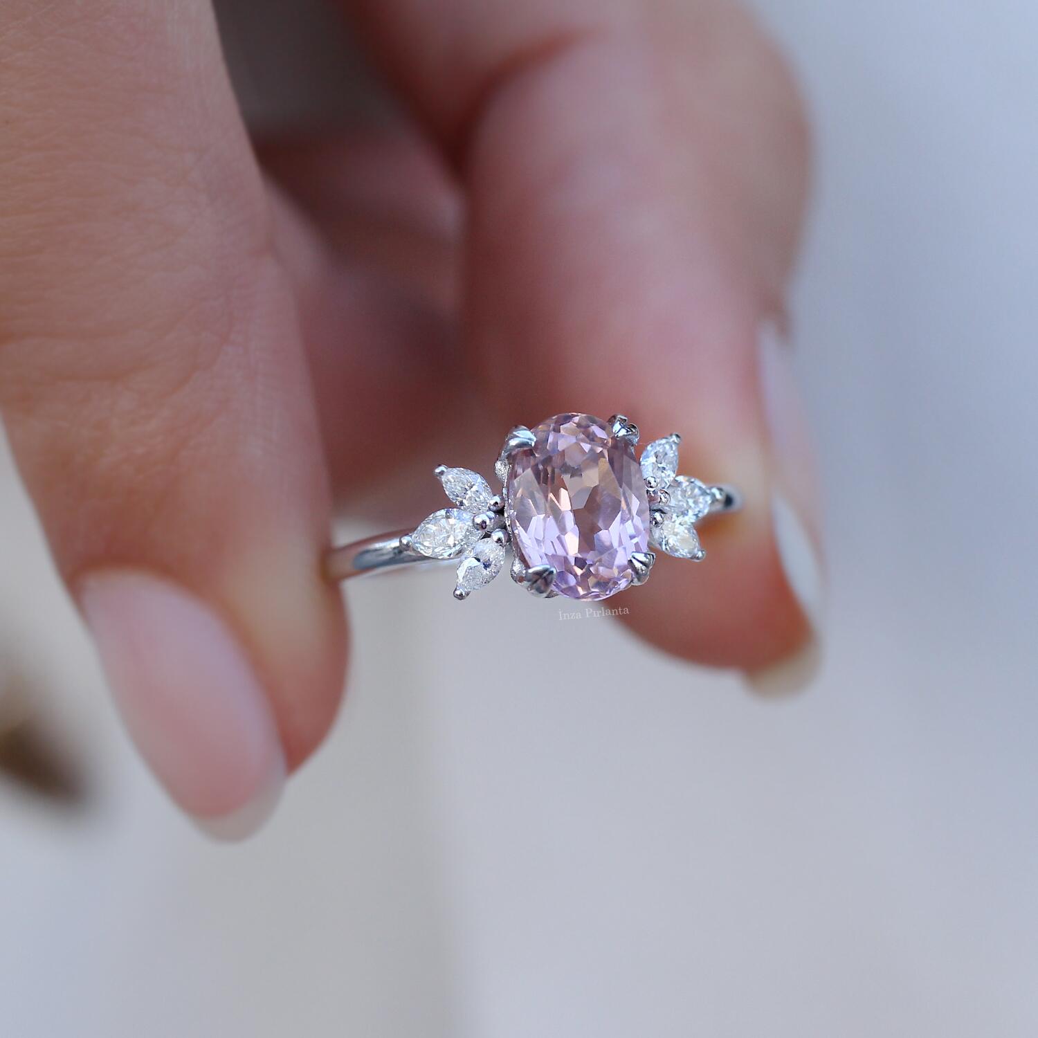 Vintage Lotus Morganite & Pırlanta Yüzük